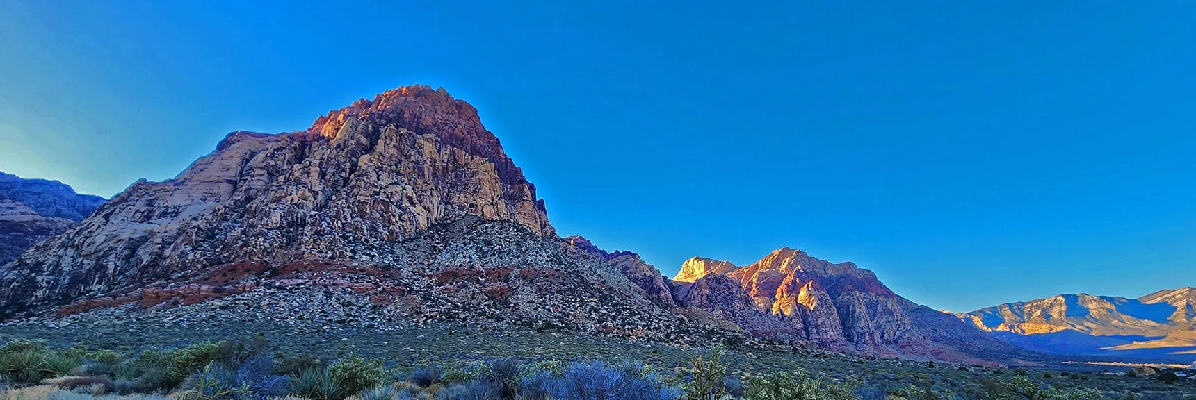 Rainbow and Bridge Mountains in the Afternoon Sunlight | Oak Creek Canyon North Branch Toward Rainbow Mountains Upper Crest Ridgeline | Rainbow Mountain Wilderness, Nevada