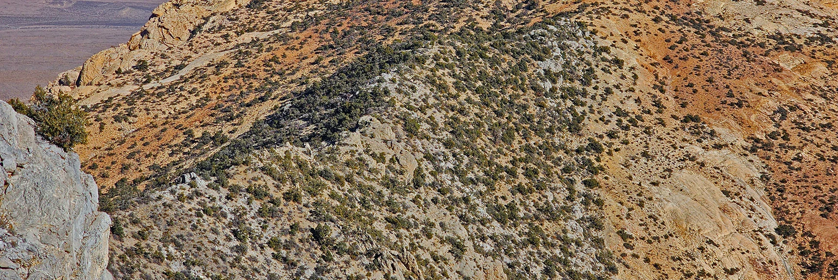 Zoom in on Mt. Wilson Approach Ridge. | Rainbow Mountains Mid Upper Crest Ridgeline from Lovell Canyon, Nevada
