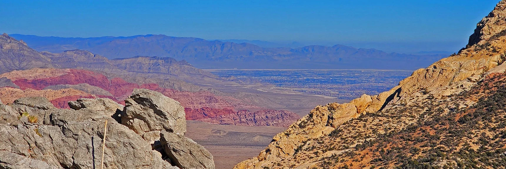 Gass Peak Far Background with Northern Las Vegas Valley Below. | Rainbow Mountains Mid Upper Crest Ridgeline from Lovell Canyon, Nevada