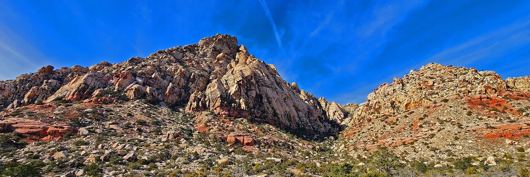 White Rock Mountain Summit (left). Potential Approach in Canyon to Right. | Grand Circle Loop | Red Rock Canyon National Conservation Area, Nevada