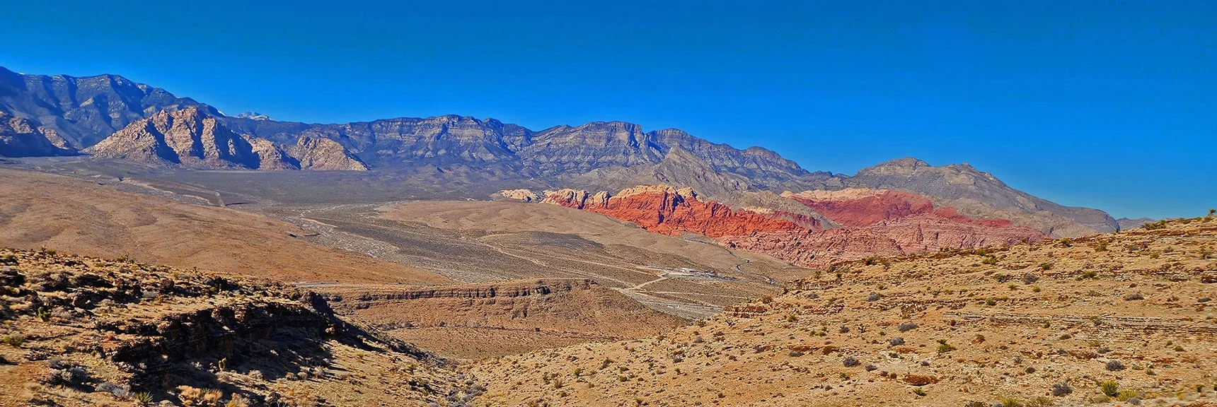 View Down Skull Canyon Toward Red Rock Canyon Visitor Center and Beyond | Eastern Outer Circuit | Blue Diamond Hill | Red Rock Canyon, Nevada