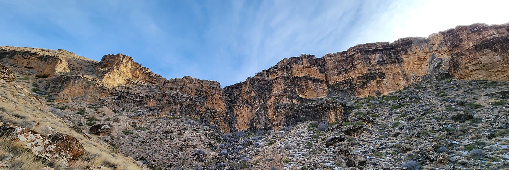 View Back Up Skull Canyon. Bone Shaker Trail on Cliffs Above | Western Outer Circuit | Blue Diamond Hill | Red Rock Canyon, Nevada