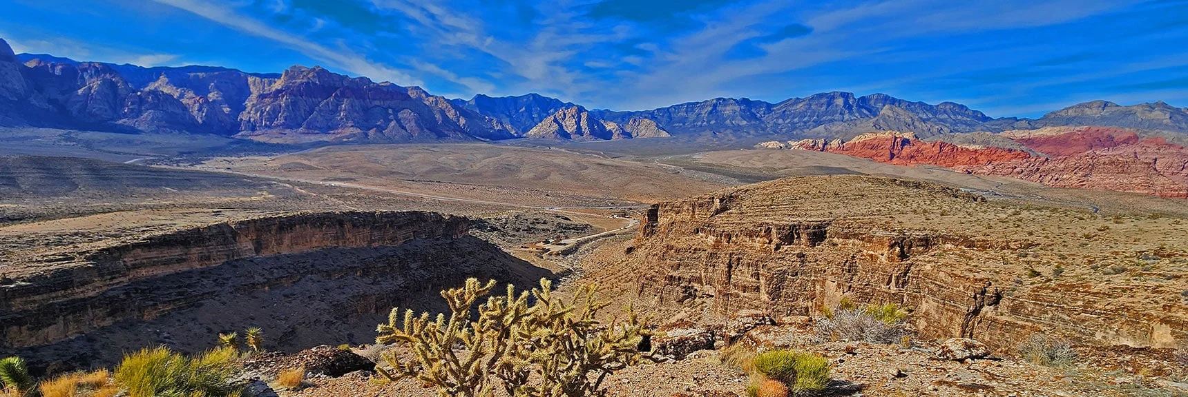 Northern Tip of Second Finger Ridge. Echo Canyon (left) & Cowboy Canyon (right) Converge | Western Trails and Ridges | Blue Diamond Hill | Red Rock Canyon, Nevada