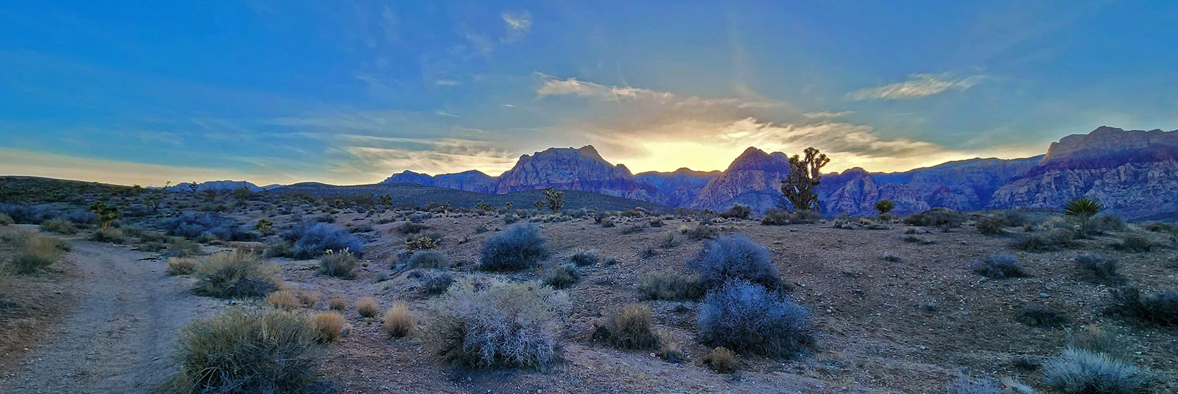 Rainbow Mts. Sunset Silhouette from Bunny Trail | Western Trails and Ridges | Blue Diamond Hill | Red Rock Canyon, Nevada