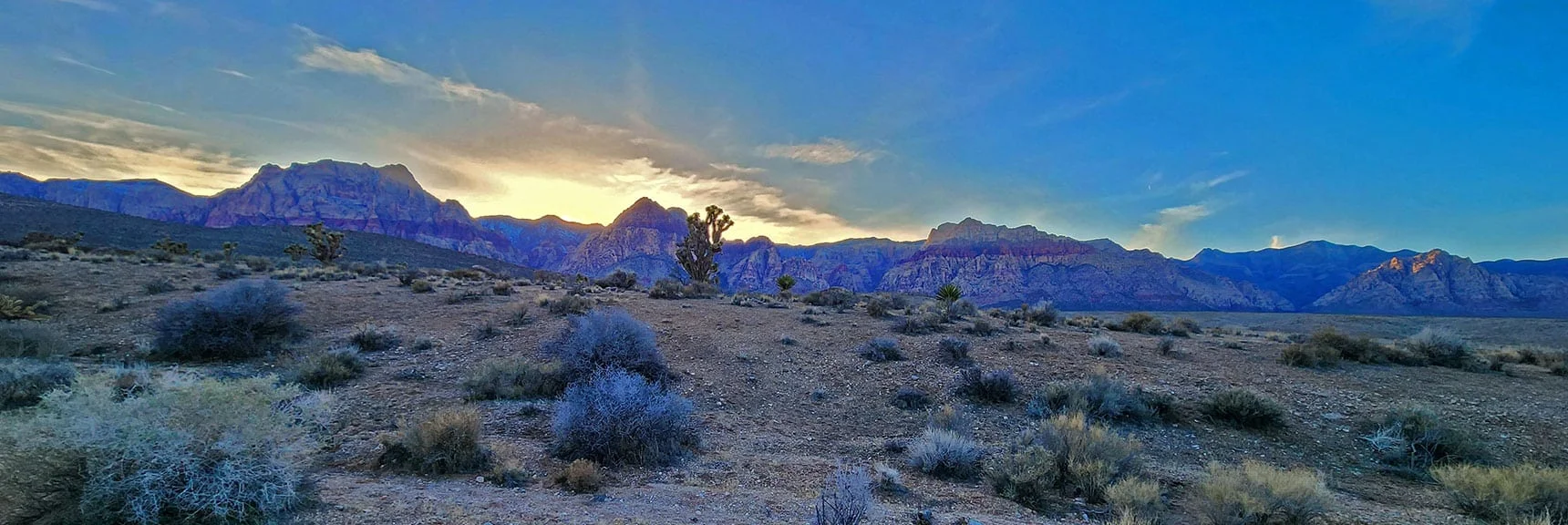 Rainbow Mts. Sunset Silhouette from Bunny Trail | Western Trails and Ridges | Blue Diamond Hill | Red Rock Canyon, Nevada