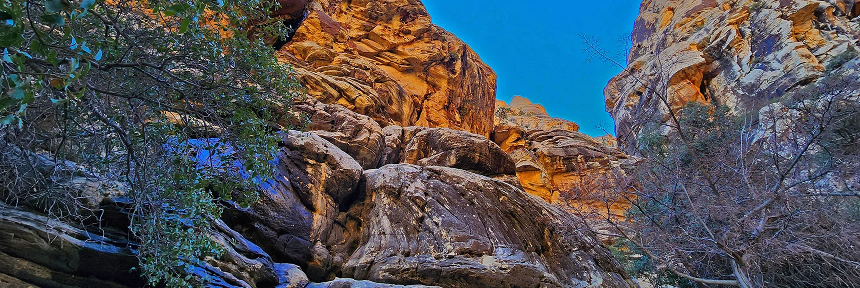 Canyon Walls Narrow. Soon Will Need to Scale a Few Boulders. Easy Class 3 Scrambling | Ice Box Canyon | Red Rock Canyon NCA, Nevada | Las Vegas Area Trails | David Smith