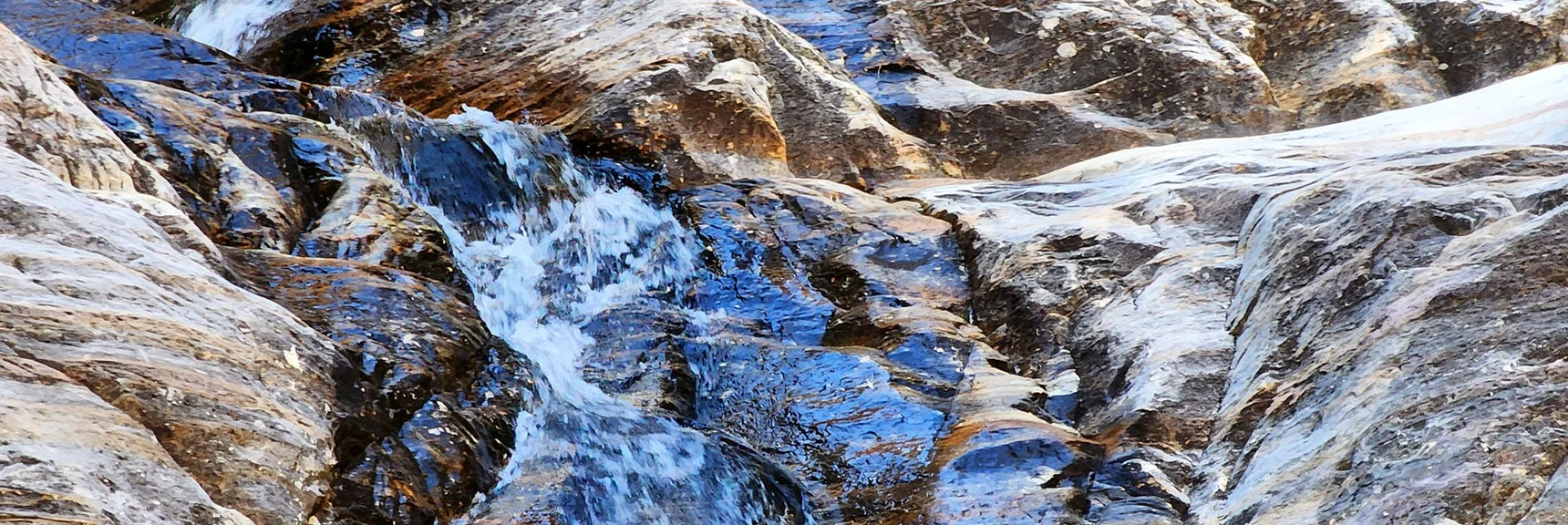 Water Cascading Over Smooth Slick Rocks Lining Lower Waterfall | Ice Box Canyon | Red Rock Canyon NCA, Nevada | Las Vegas Area Trails | David Smith