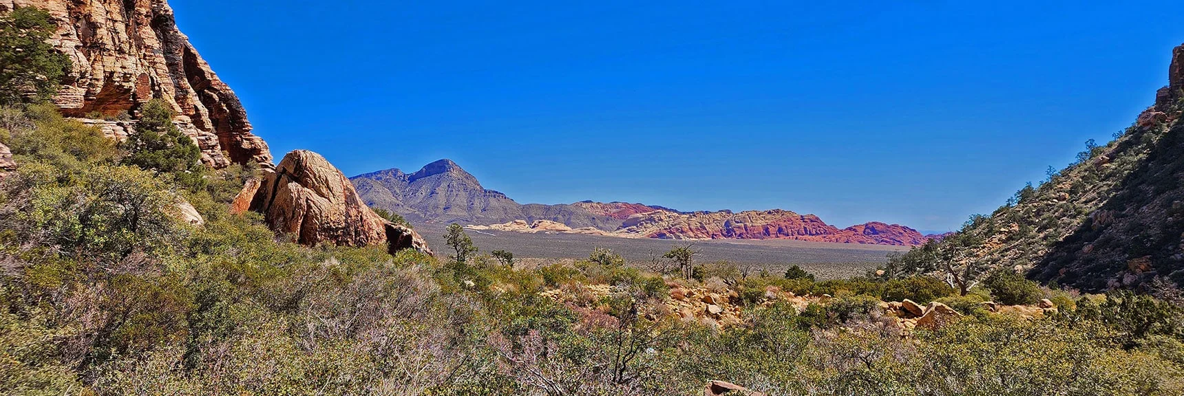 Emerging from Canyon Opening on Return. Turtlehead Peak & Calico Hills Ahead | Ice Box Canyon | Red Rock Canyon NCA, Nevada | Las Vegas Area Trails | David Smith