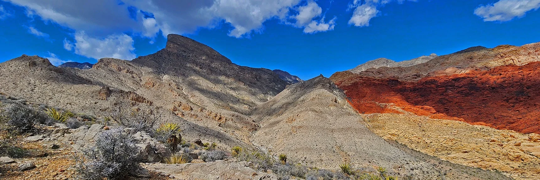 Turtlehead Peak Above, Gateway Canyon Below to the Right from the Upper Ridgeline | Ash Canyon to Calico Tanks | Calico Basin and Red Rock Canyon, Nevada | David Smith | Las Vegas Area Trails