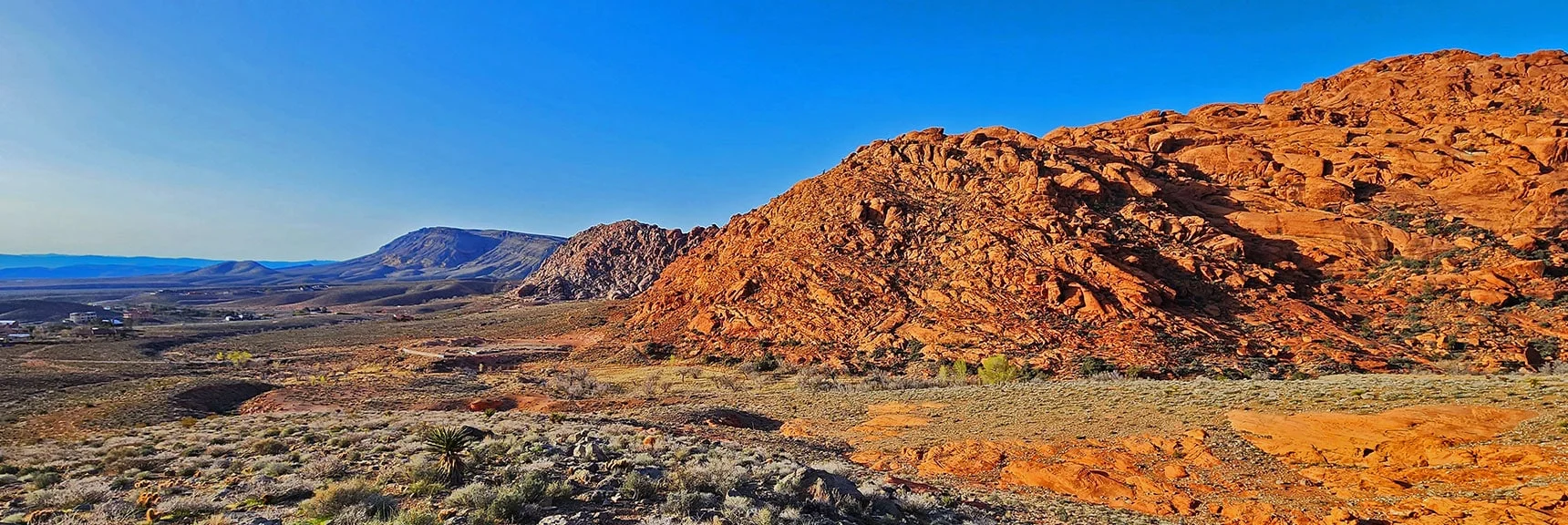 View Down from Ash Canyon Opening to Ash Spring, Calico Hills and Blue Diamond Hill | Ash Canyon to Calico Tanks | Calico Basin and Red Rock Canyon, Nevada | David Smith | Las Vegas Area Trails