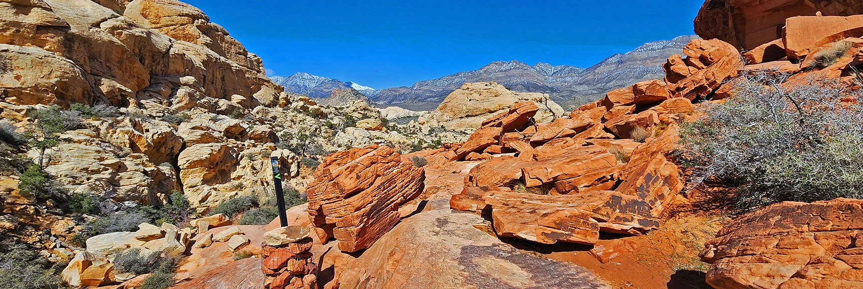 View Back Down the Calico Tanks Trail to the Keystone Thrust Cliffs. | Ash Canyon to Calico Tanks | Calico Basin and Red Rock Canyon, Nevada | David Smith | Las Vegas Area Trails
