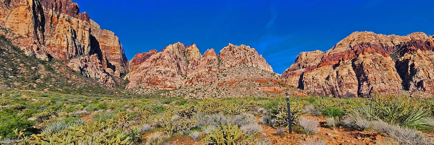 Juniper Canyon (left) Juniper Peak (middle) Pine Creek Canyon (right) | Arnight Trail | Red Rock Canyon, Nevada | David Smith | LasVegasAreaTrails.com