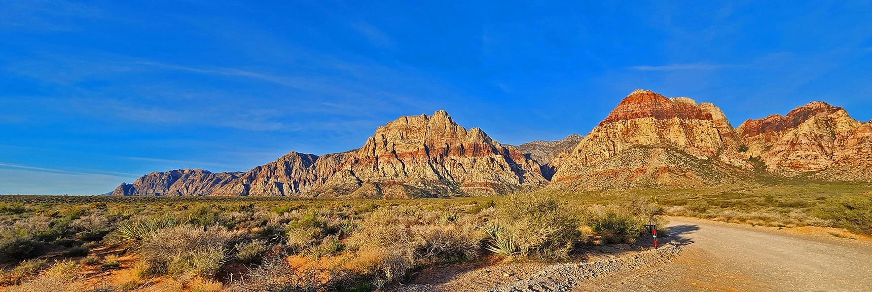 Southern Rainbow Mountains from Entrance of Oak Creek Canyon Road | Arnight Trail | Red Rock Canyon, Nevada | David Smith | LasVegasAreaTrails.com
