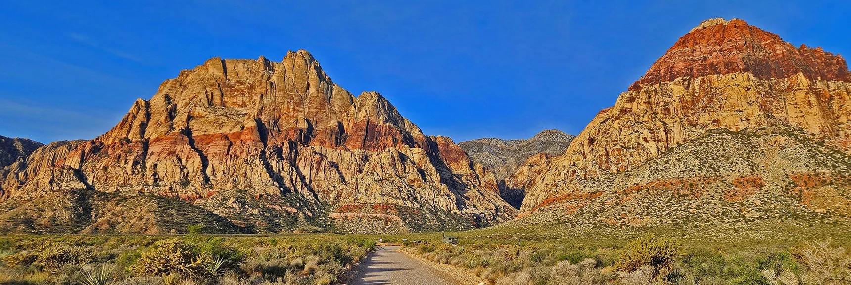View Up Oak Creek Canyon Rd. to Mt. Wilson (left) & Rainbow Mt. (right) | Arnight Trail | Red Rock Canyon, Nevada | David Smith | LasVegasAreaTrails.com