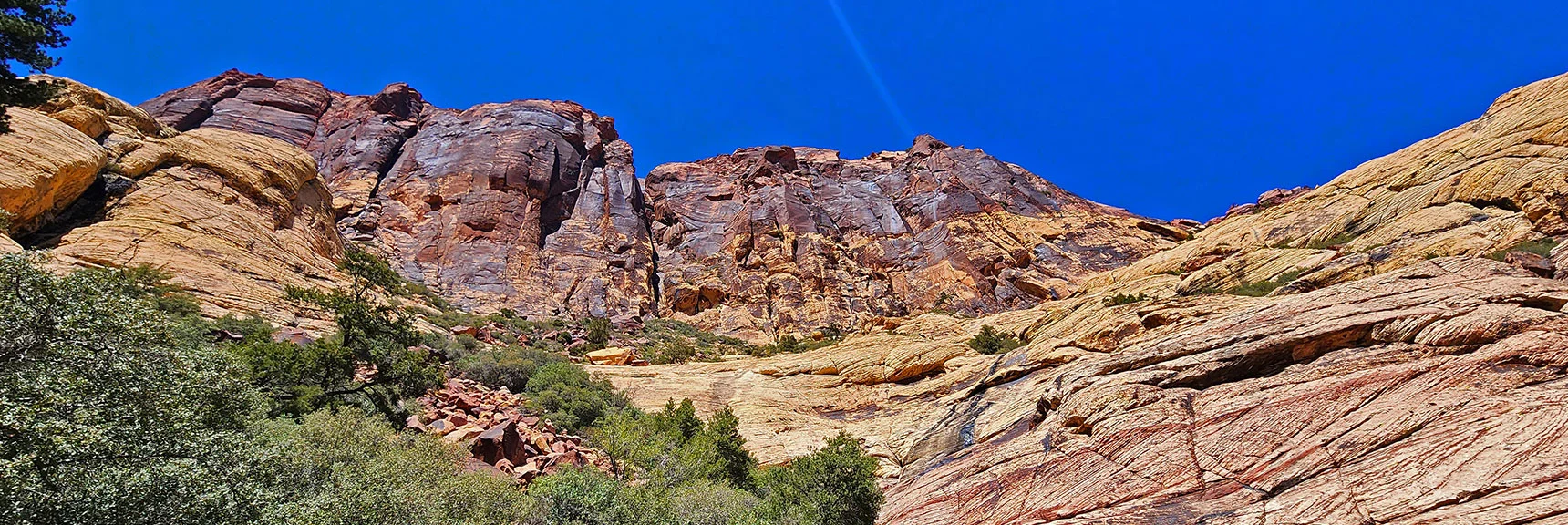 Nearing Top of Canyon, Now View Summit Approach. Red Boulder Field, Sandstone Slab Next. | Juniper Canyon | Red Rock Canyon National Conservation Area, Nevada | David Smith | LasVegasAreaTrails.com