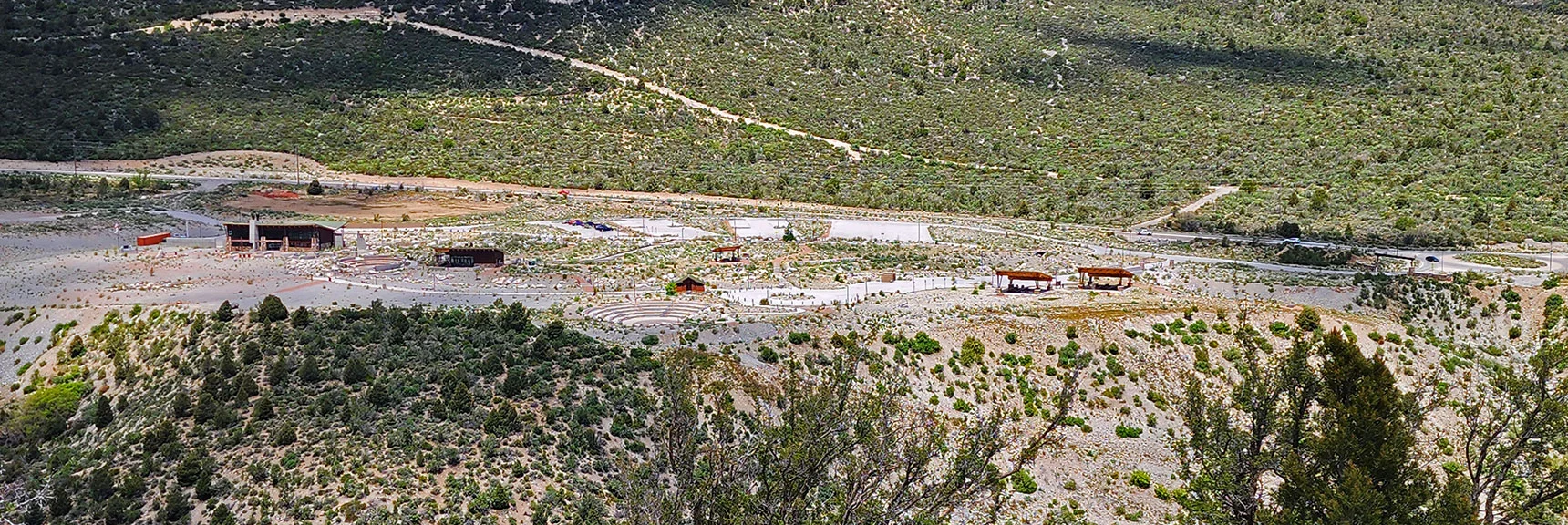 View Down to Spring Mountains Visitor Gateway Complex | Escarpment Trail | Mt Charleston Wilderness | Spring Mountains, Nevada