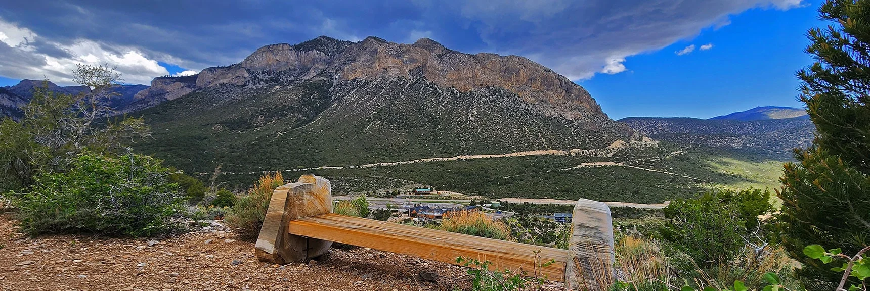Resting Bench Midway Along Upper Cliffs | Escarpment Trail | Mt Charleston Wilderness | Spring Mountains, Nevada
