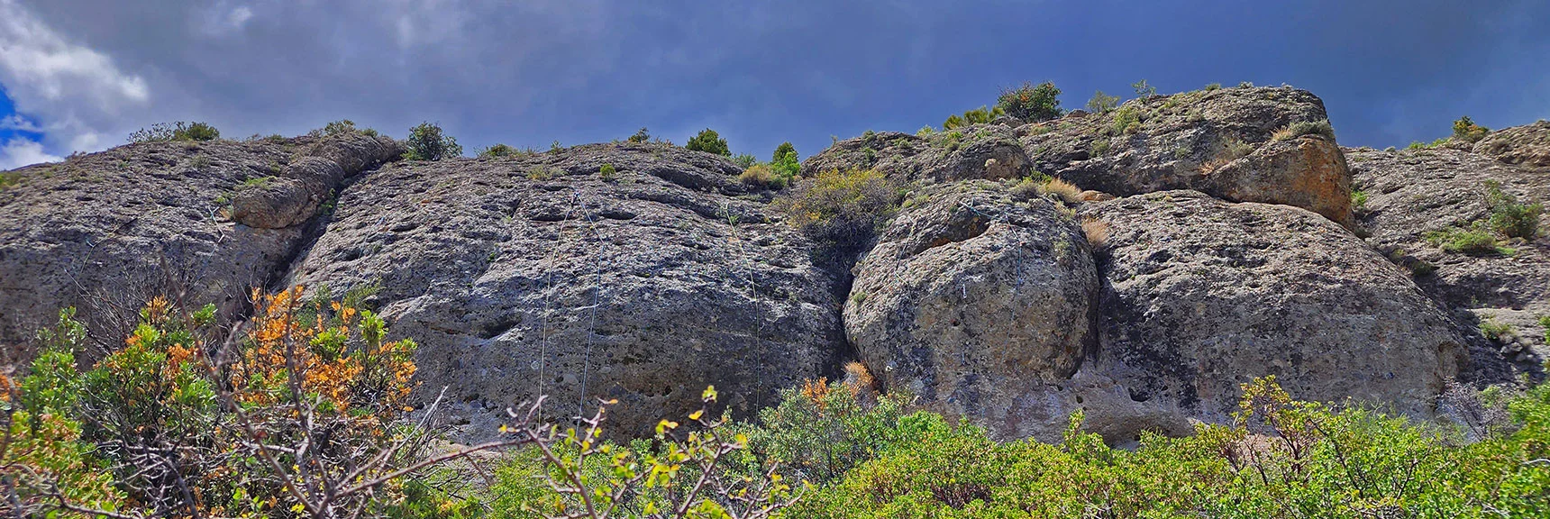 Rock Climber's Metal Cable Lines Appear in a Few Places Along Cliff Face. | Escarpment Trail | Mt Charleston Wilderness | Spring Mountains, Nevada
