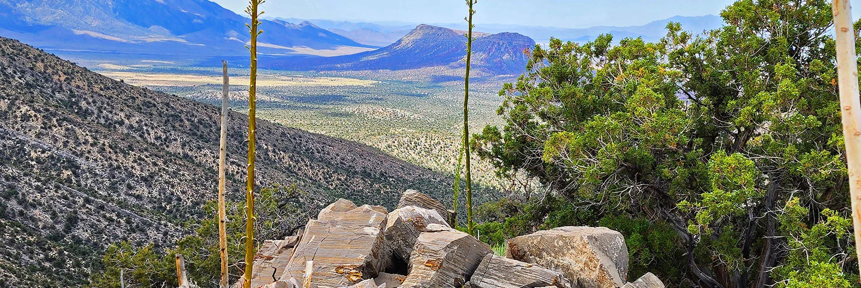 View Back to Landmark Bluff Start/End Point from About 6,300ft Ridge Elevation | Juniper Peak to Mt. Wilson | Rainbow Mountains Upper Crest Ridgeline, Nevada