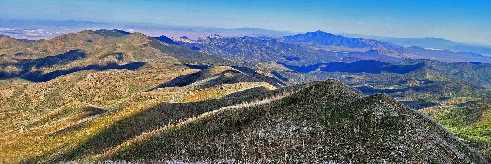 Long View Down Wilson Ridge to South High Point, Rainbow Mts. Lower Lovell Canyon, Potosi Mt. | Wilson Ridge to Harris Mountain | Lovell Canyon, Nevada