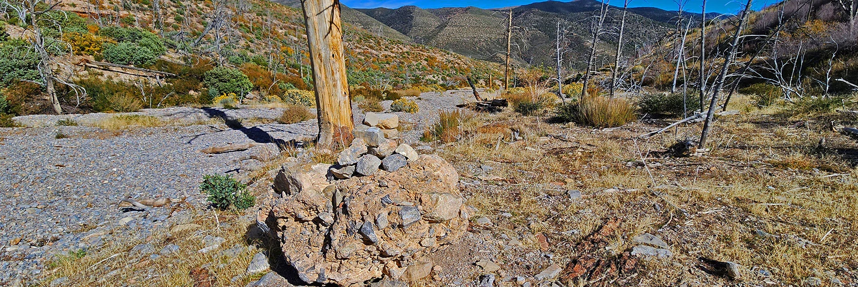 Large Cairn Marks West Side of Wash and Beginning of Western Loop | Griffith Shadow Loop | Lovell Canyon, Nevada