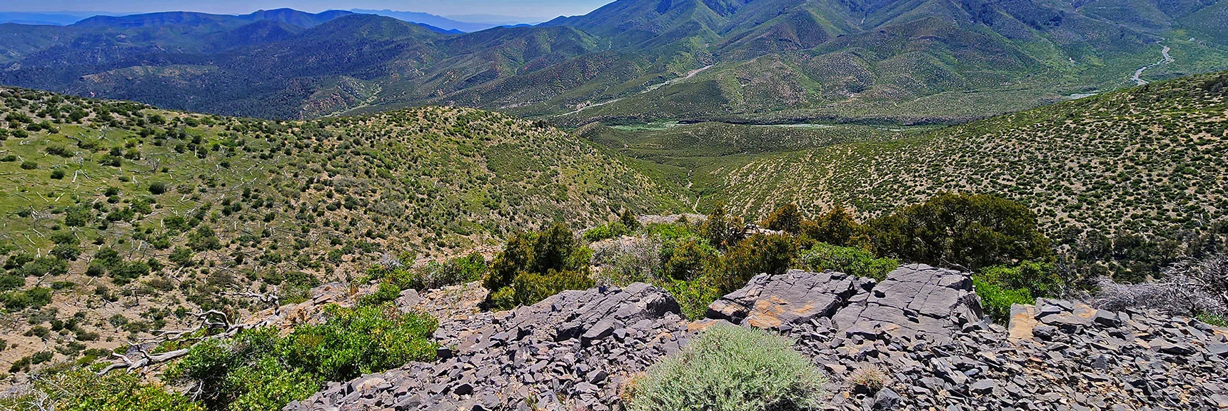 On Mid Descent Ridge. South Ridge to Right and North Ridge to Left Appear More Gradual. | Wilson Ridge Lovell Canyon Loop | Lovell Canyon, Nevada