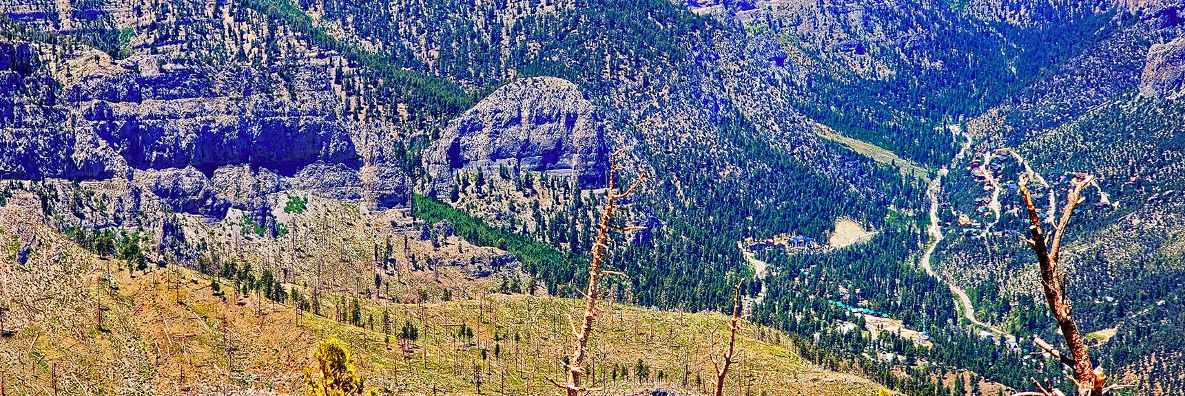 Cathedral Rock, Charleston Village Area Below. | Fletcher Canyon to Harris Mountain Summit | Mt Charleston Wilderness, Nevada