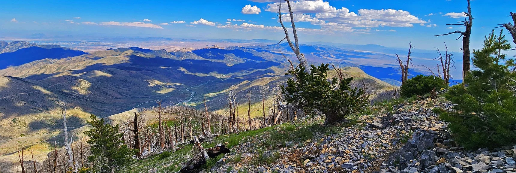Down Lovell Canyon from Griffith Peak Summit. Rainbow Mts. and Las Vegas Valley Distant. | Fletcher Canyon Trailhead to Harris Mountain Summit to Griffith Peak Summit Circuit Adventure | Mt. Charleston Wilderness, Nevada
