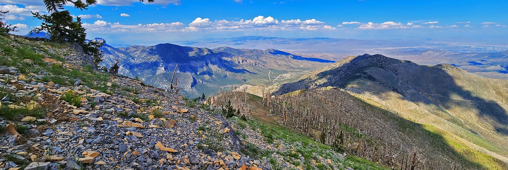 View Back Down Entire Griffith Approach Ridge Back to Harris Mt. Kyle Canyon to Left. | Fletcher Canyon Trailhead to Harris Mountain Summit to Griffith Peak Summit Circuit Adventure | Mt. Charleston Wilderness, Nevada