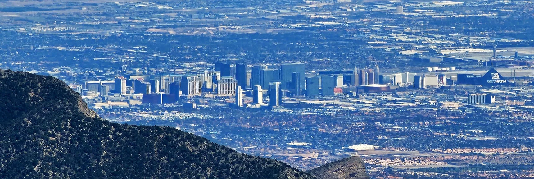 Las Vegas Strip Comes into View Below. | Fletcher Canyon Trailhead to Harris Mountain Summit to Griffith Peak Summit Circuit Adventure | Mt. Charleston Wilderness, Nevada