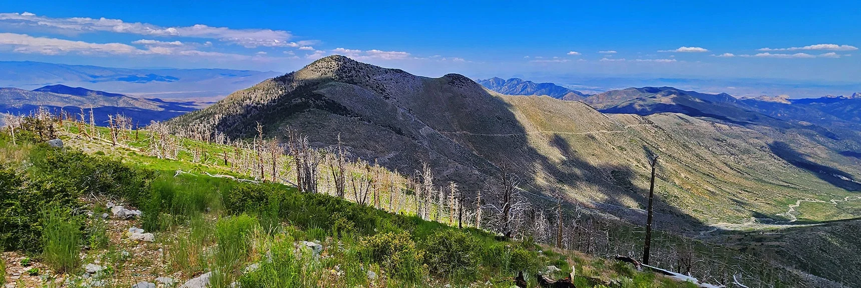 Expanding Views as the Ridge Trail Rises Above Harris Mt. Elevation. | Fletcher Canyon Trailhead to Harris Mountain Summit to Griffith Peak Summit Circuit Adventure | Mt. Charleston Wilderness, Nevada