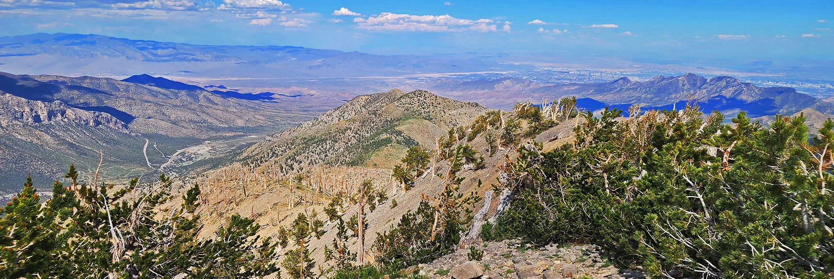 Harris Mt, La Madre Mts. (right), Sheep Range & Vegas Valley in Distance | Fletcher Canyon Trailhead to Harris Mountain Summit to Griffith Peak Summit Circuit Adventure | Mt. Charleston Wilderness, Nevada