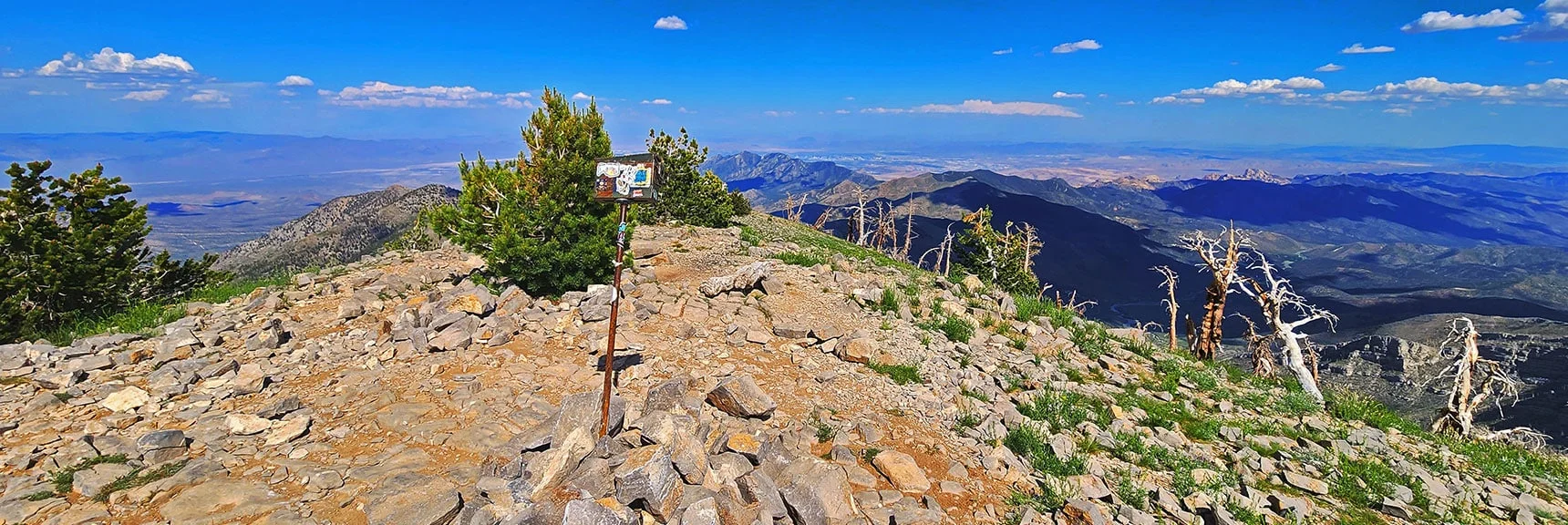 Griffith Peak Summit Box. View East Toward Vegas Valley and Beyond. | Fletcher Canyon Trailhead to Harris Mountain Summit to Griffith Peak Summit Circuit Adventure | Mt. Charleston Wilderness, Nevada