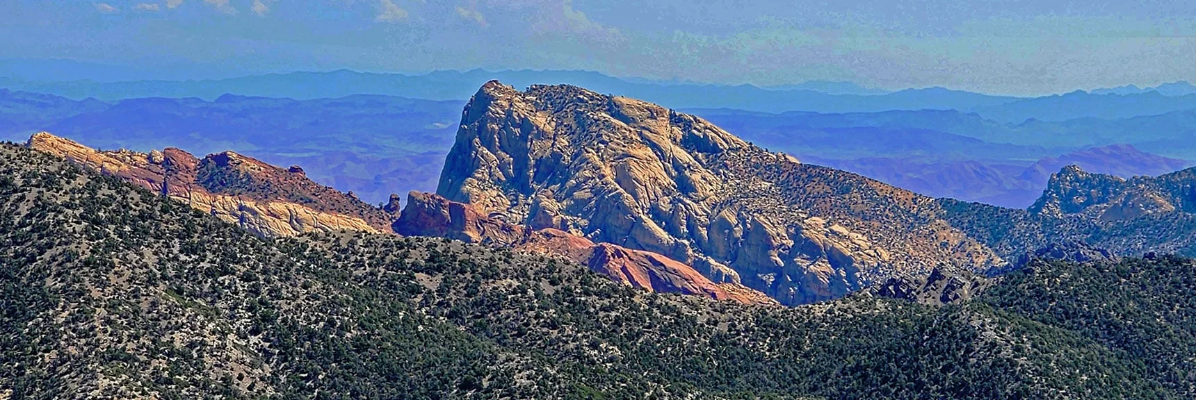 Zoom in on Mt. Wilson. Rainbow Mt. Approach Ridge in Foreground. | Red Rock Summit | Lovell Canyon & Rainbow Mountain Wilderness, Nevada