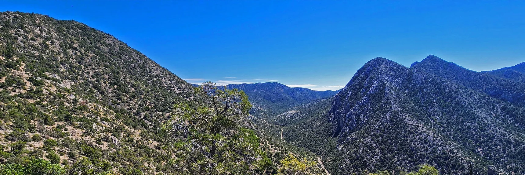 Rocky Gap Road Passing Through Wilson Ridge Gap Toward the Road's High Point at Bridge Mt. Trailhead. | Red Rock Summit | Lovell Canyon & Rainbow Mountain Wilderness, Nevada