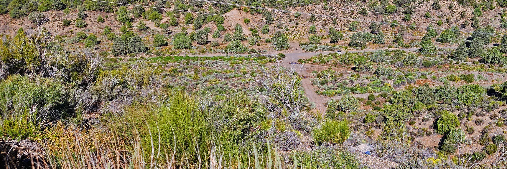 View Back Down to Parking Area on Lovell Canyon Road | Rocky Gap Rd to Bridge Mt Trailhead | Lovell Canyon, Nevada