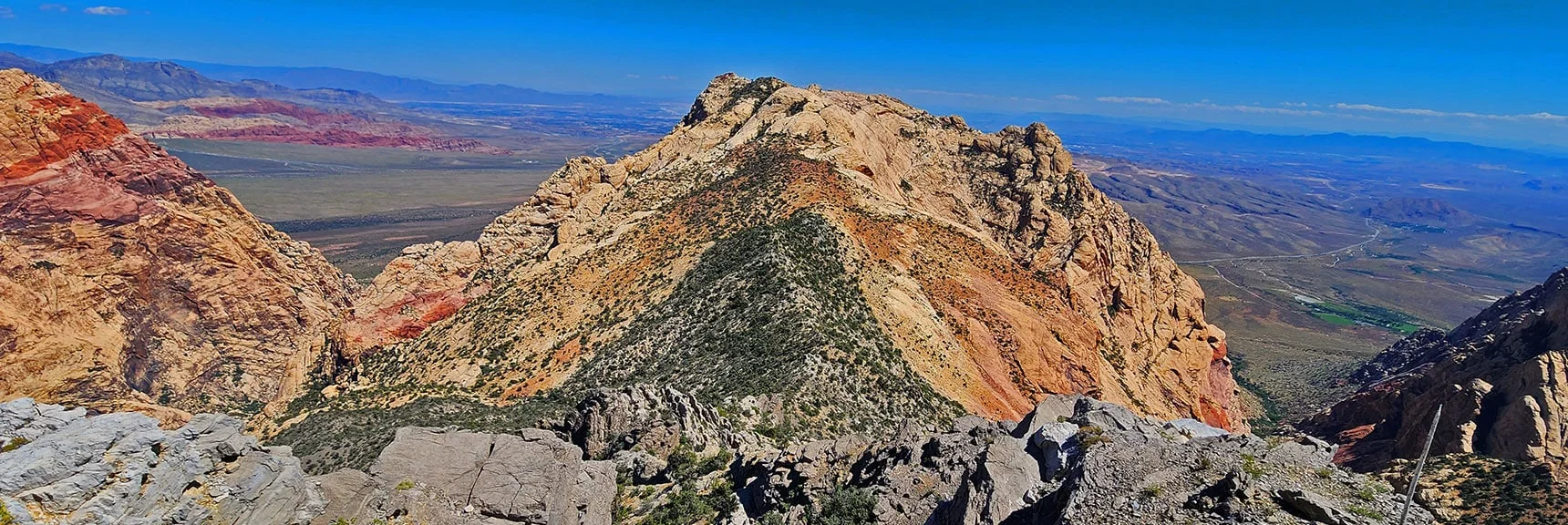 View from First Creek Overlook Cliff Straight Down Saddle to Mt. Wilson | Mt Wilson to Juniper Peak | Rainbow Mountains Upper Crest Ridgeline | Rainbow Mountain Wilderness, Nevada