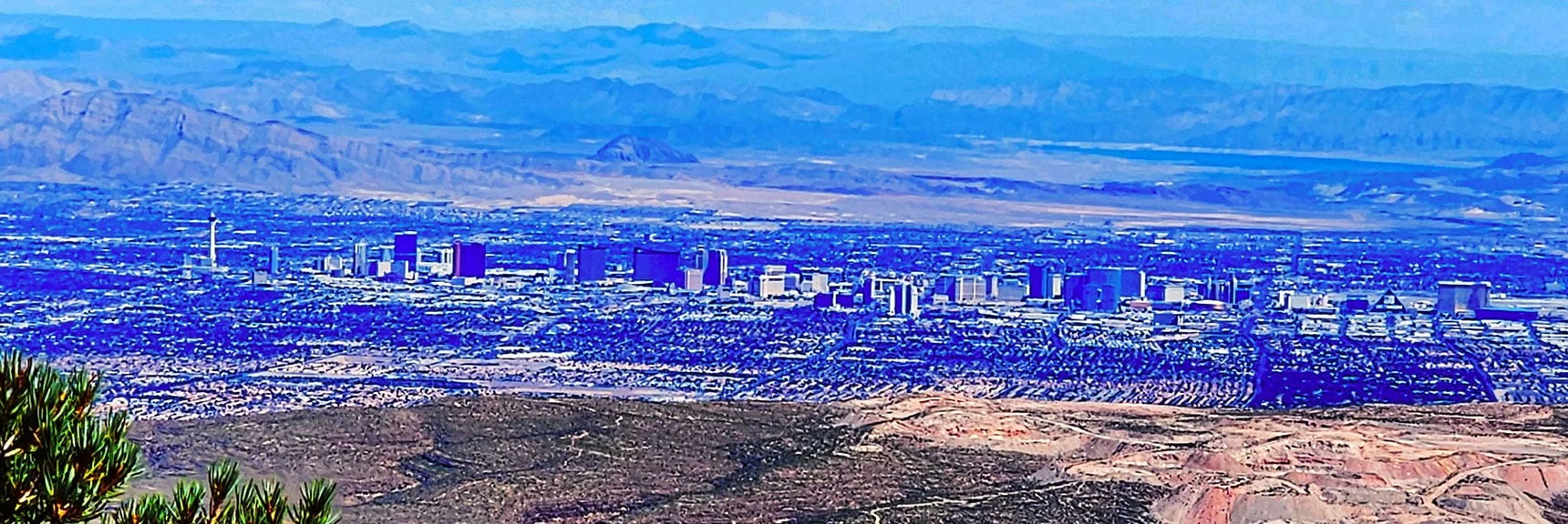 Las Vegas Strip from Ridgeline High Point Above Rainbow Mt. | Mt Wilson to Juniper Peak | Rainbow Mountains Upper Crest Ridgeline | Rainbow Mountain Wilderness, Nevada