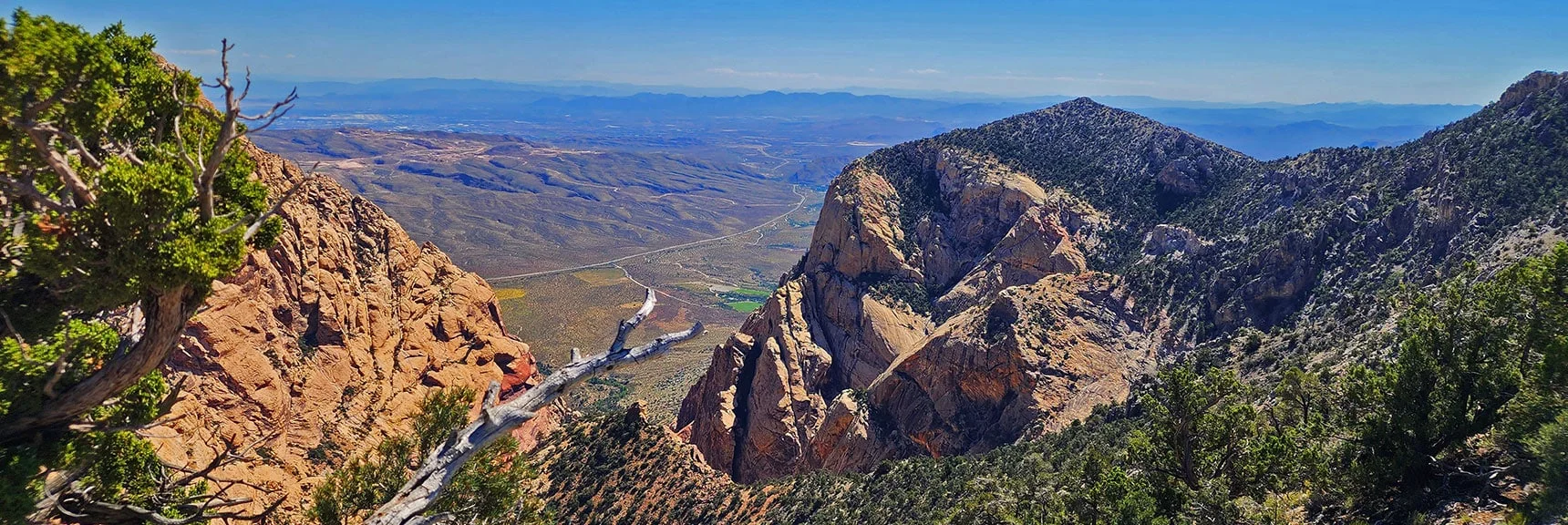 View Down Through First Creek Canyon to Blue Diamond Hill and Beyond. | Mt Wilson to Juniper Peak | Rainbow Mountains Upper Crest Ridgeline | Rainbow Mountain Wilderness, Nevada