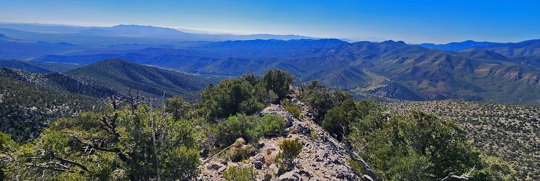 View Down Descent Ridge from 2nd High Point North of Red Rock Summit. Descend Here. | Red Rock Summit Loop | Wilson Ridge | Lovell Canyon, Nevada