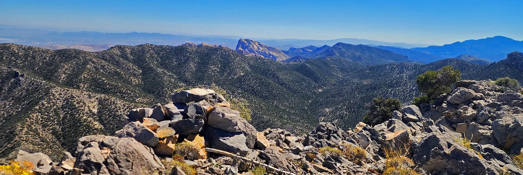 Arrival on Red Rock Summit. View South Along Rainbow Mts. Upper Crest Ridgeline. | Red Rock Summit Loop | Wilson Ridge | Lovell Canyon, Nevada