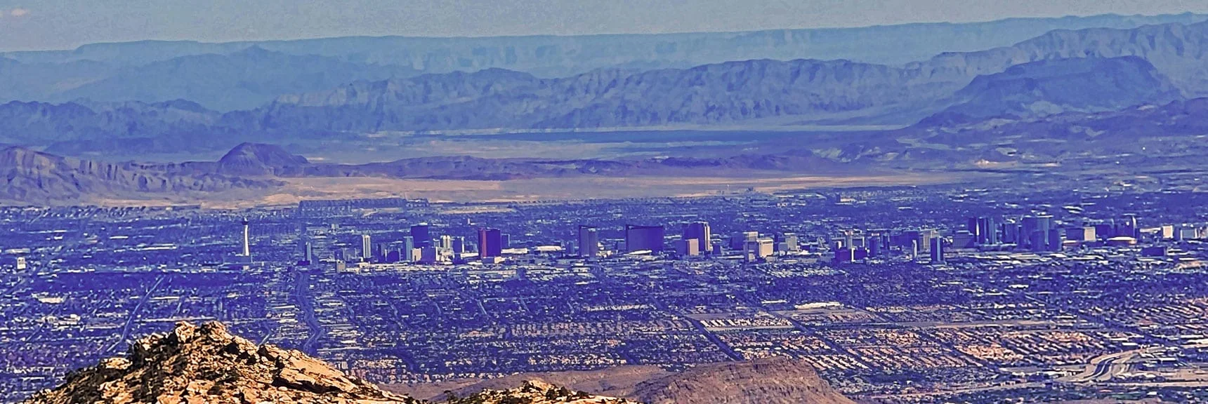 Las Vegas Strip. Lake Mead, Fortification Hill Beyond to Right. | Mini Matterhorn Pinnacle | Wilson Ridge | Lovell Canyon, Nevada