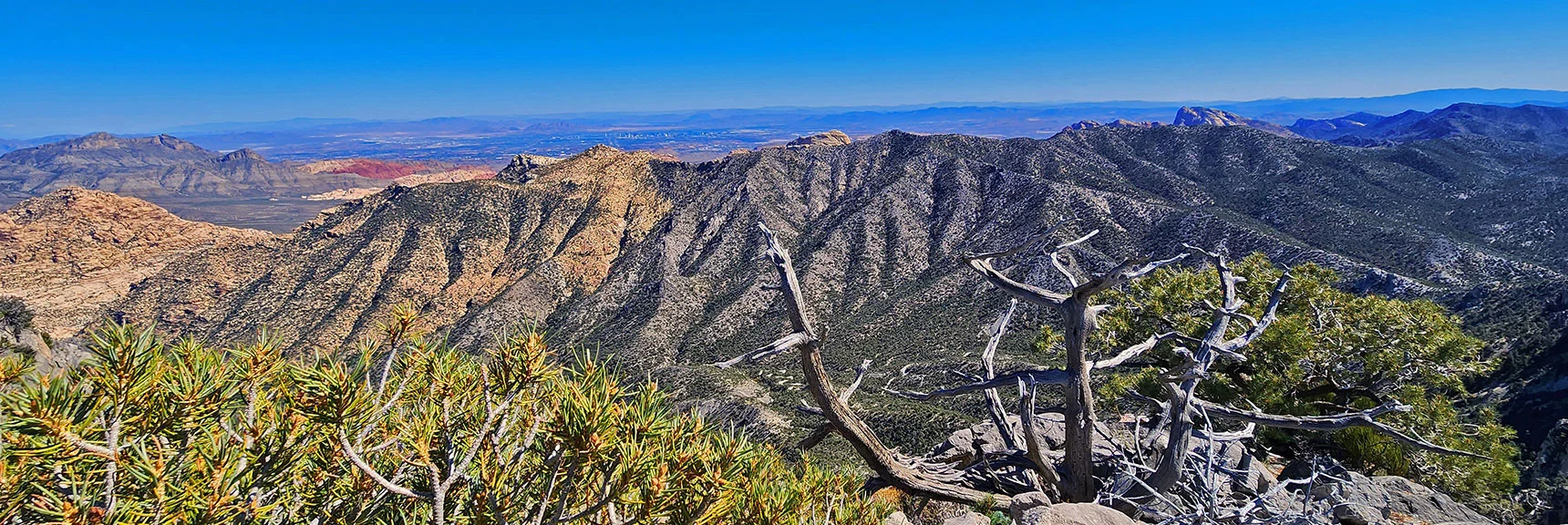 Sheer Cliff Drop-Off Ahead. Rainbow Mts. Ridgeline and Red Rock Canyon Beyond. | Mini Matterhorn Pinnacle | Wilson Ridge | Lovell Canyon, Nevada