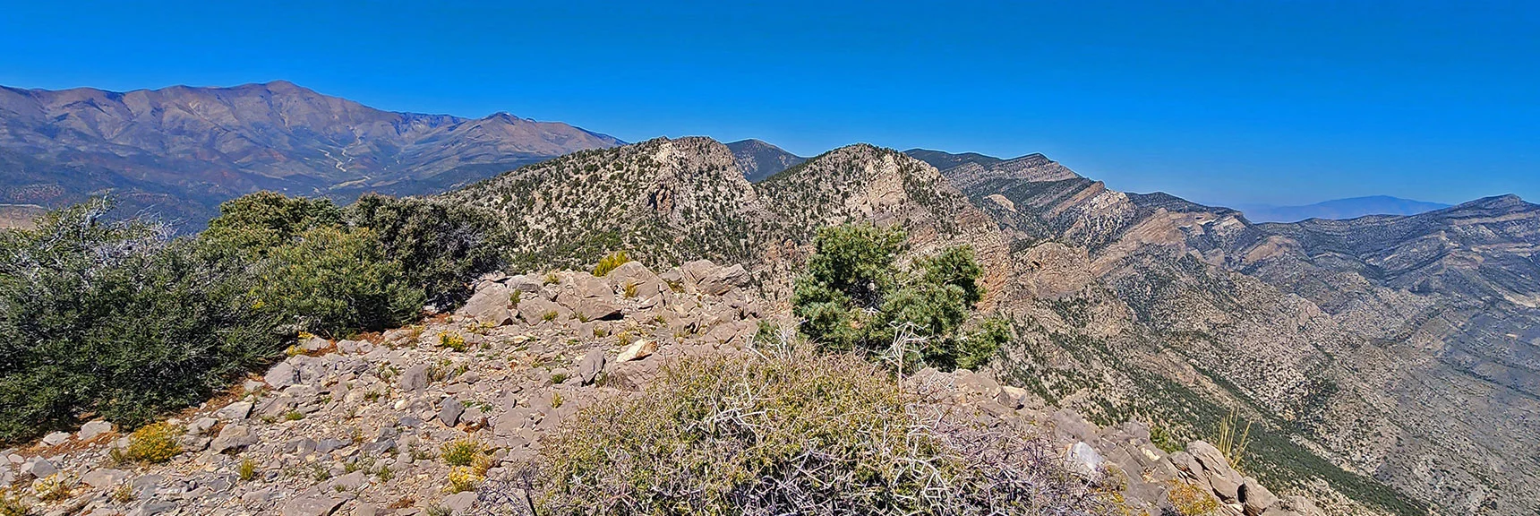 Pinnacle Viewed from Red Rock Summit. Left of 2 High Points Ahead. | Mini Matterhorn Pinnacle | Wilson Ridge | Lovell Canyon, Nevada