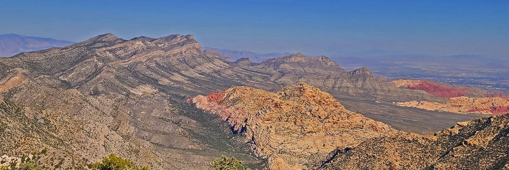 La Madre Mts. Ridgeline with Red Rock Canyon & Calico Basin Below (right). | Mini Matterhorn Pinnacle North Twin | Wilson Ridge | Lovell Canyon & Rainbow Mountains, Nevada
