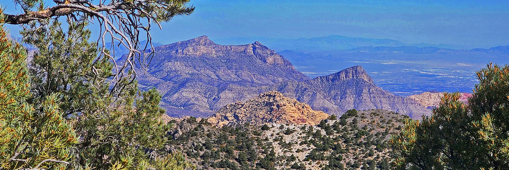 Damsel Peak (left); Turtlehead Peak (right), Las Vegas Valley Beyond. | Mini Matterhorn Pinnacle North Twin | Wilson Ridge | Lovell Canyon & Rainbow Mountains, Nevada