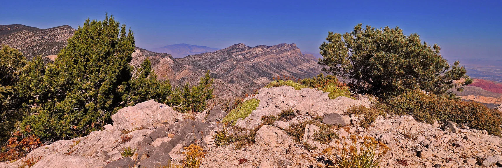 Wilson & La Madre Mts. Ridgelines from Observation Plateau. This is Approach Ridge Summit. | Mini Matterhorn Pinnacle North Twin | Wilson Ridge | Lovell Canyon & Rainbow Mountains, Nevada