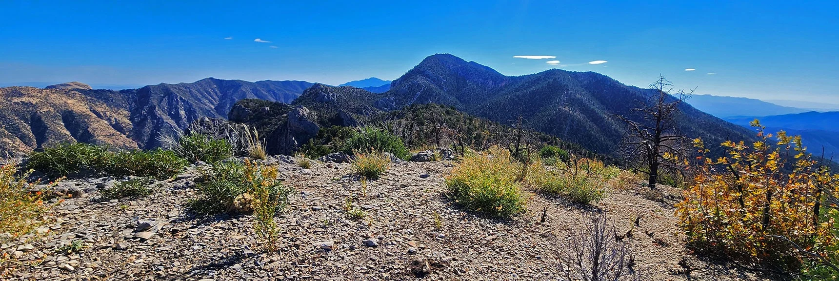 Arrival on Bald Hill Up on Wilson Ridgeline. View South Along Ridgeline | Switchback Spring Pinnacle | Wilson Ridge | Lovell Canyon, Nevada