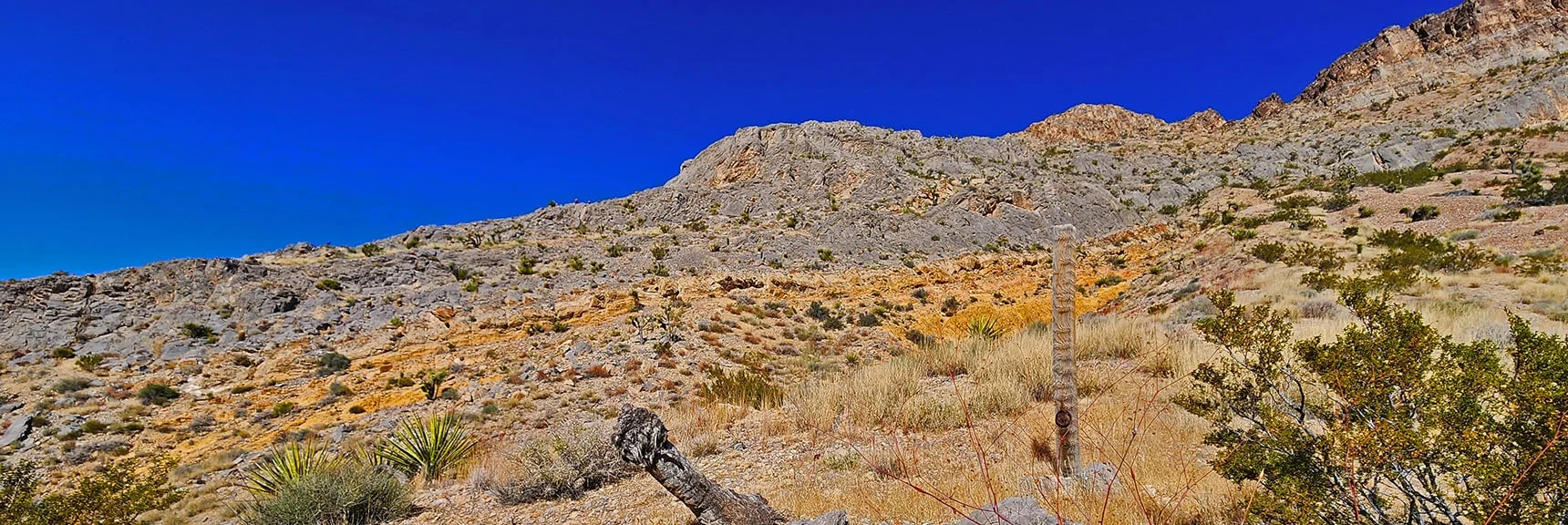 Lonely 4X4 Post on South Side of the Bluff. Purpose Unknown. | Landmark Bluff | Lovell Canyon, Nevada