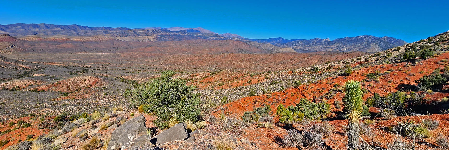 Mt. Charleston Wilderness and Wilson Ridge Form Backdrop to NW Edge of the Bluff | Landmark Bluff Circuit | Lovell Canyon, Nevada